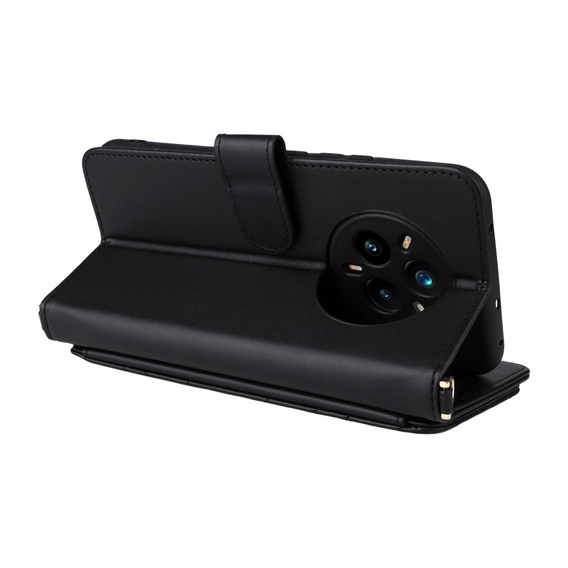 Tok patenttal a Realme 14 Pro+ 5G-hez, Crossbody Leather Wallet, fekete színű