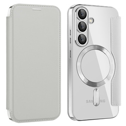Pattintható tok a Samsung Galaxy S25, RFID Wallet MagSafe CamShield, ezüst