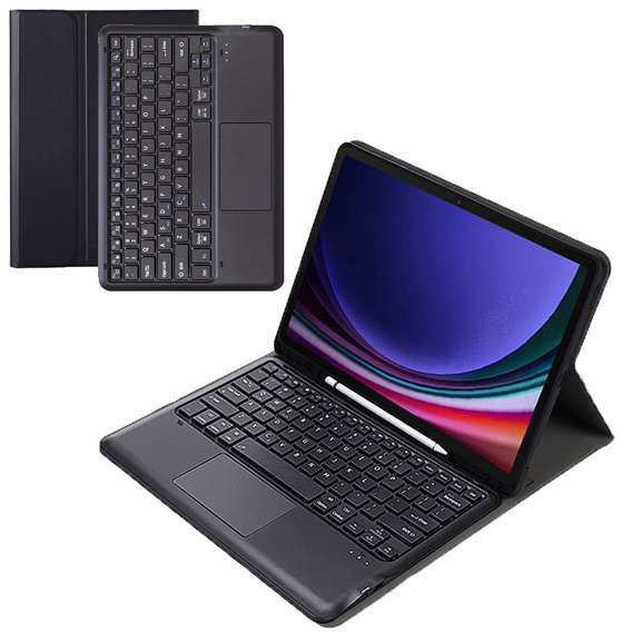 Tok + billentyűzet Samsung Galaxy Tab S9+, Leather Pen Slot TouchPad, fekete