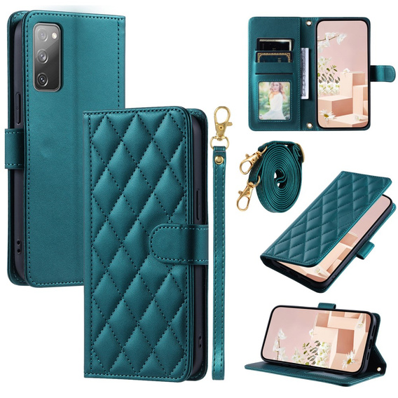 Flap tok Samsung Galaxy S20 FE, Rhombus Crossbody Leather, sötétzöld