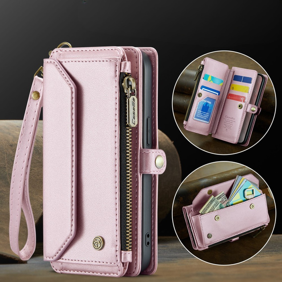 Tok CASEME iPhone16E, RFID Leather Wallet, vállpánttal, rózsaszín