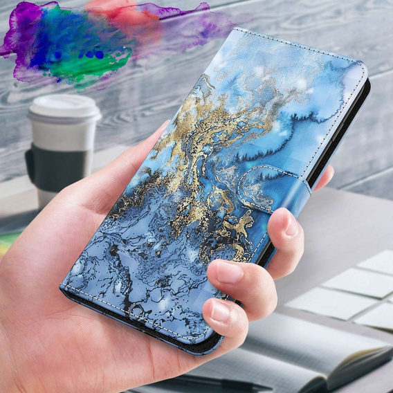 Pattintható tok a Samsung Galaxy A14 4G/5G, Wallet Marble, kék