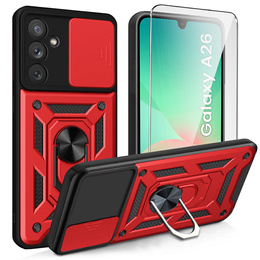 Páncélozott tok Samsung Galaxy A26, CamShield Slide, piros + edzett üveg 9H