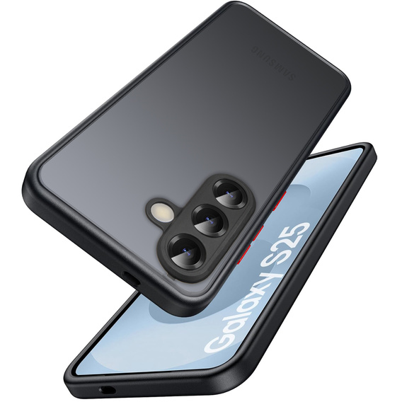 Szilikon tok Samsung Galaxy S25, kamera védelemmel, átlátszó / fekete + 9H edzett üveg