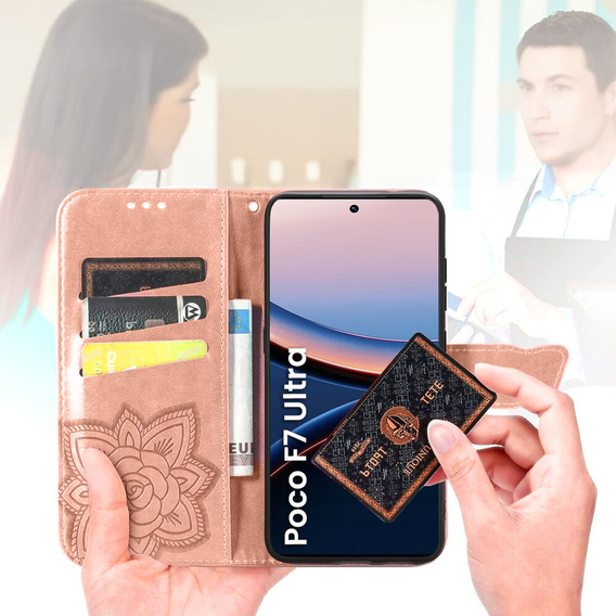 Pattintható tok a Xiaomi Poco F7 Ultra, Butterfly, rózsaszín rose gold