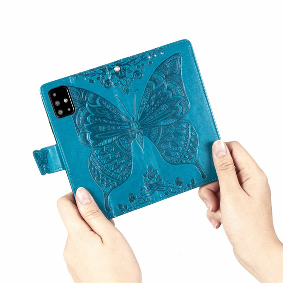 Pattintható tok a Samsung Galaxy A51 4G, Butterfly, kék