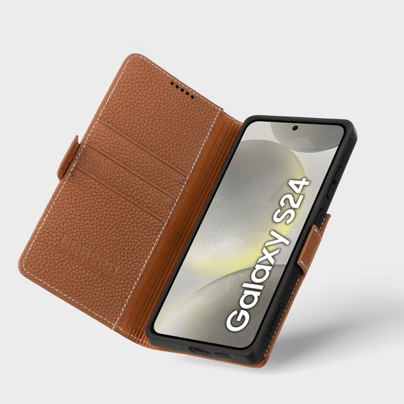 Bőr tok Samsung Galaxy S24-hoz, ERBORD LeatherWallet, barna