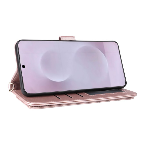Tok patenttal a Samsung Galaxy S25 Edge-hez, Crossbody Leather Wallet, rózsaszín