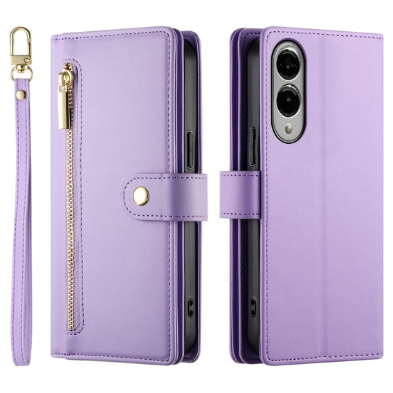 Pattintható tok a Samsung Galaxy S25 Edge, Wallet Zipper Pocket, lila