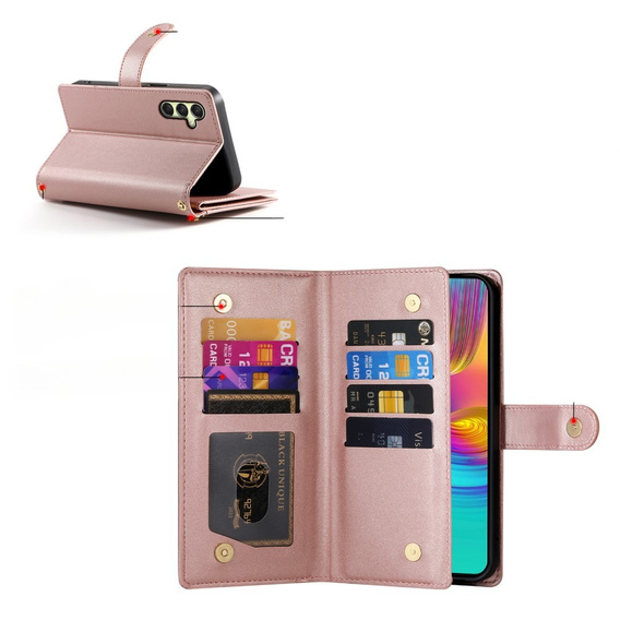 Pattintható tok a Samsung Galaxy A36 5G, Wallet Zipper Pocket, rózsaszín