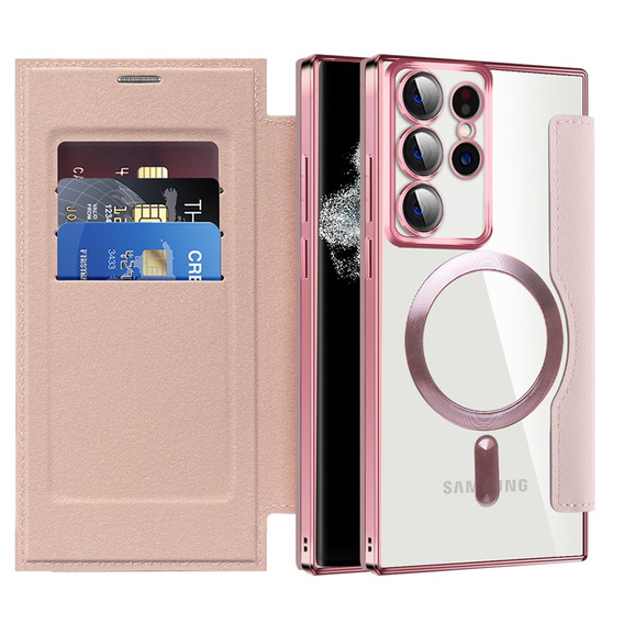 Pattintható tok a Samsung Galaxy S22 Ultra 5G, RFID Wallet MagSafe CamShield, rózsaszín