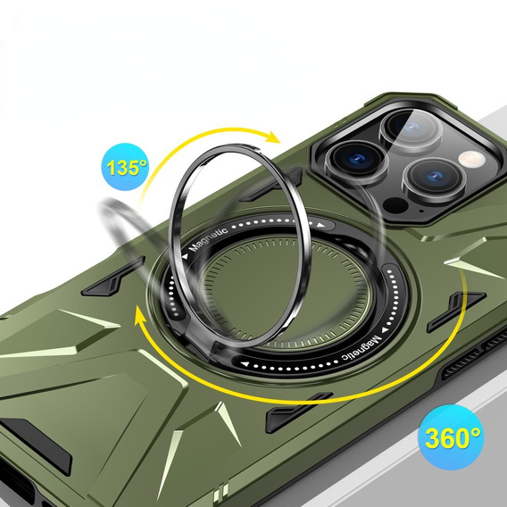 Tok iPhone 16 Pro Max-hoz, páncélozott, állvánnyal és fogantyúval, zöld