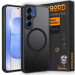 Tok Samsung Galaxy S25 / S24-hoz, MagSafe, ERBORD Matt Case, fekete + képernyőüveg