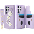 Tok Samsung Galaxy S25 Ultra, Leather Flower Card Slot, lila