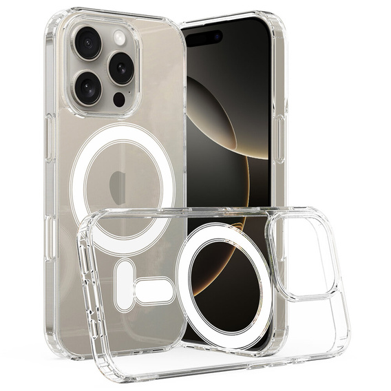 MagSafe mágneses tok iPhone 16 Pro-hoz, ERBORD CrystalMag, átlátszó + képernyőüveg