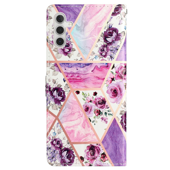Pattintható tok a Samsung Galaxy A25 5G, Wallet, marble & flowers, rózsaszín + 9H üveg