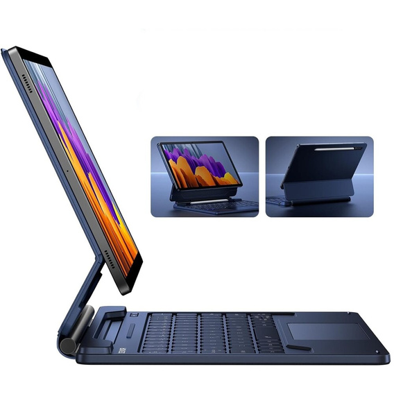 Billentyűzet tok Samsung Galaxy Tab S7 / S8, Dexnor Magnetic Keyboard Touchpad, kék