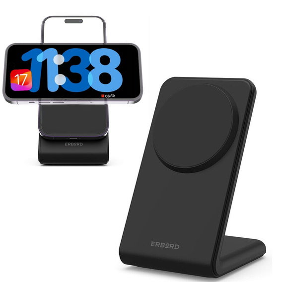 ERBORD vezeték nélküli induktív töltő, 15W, Fekete
