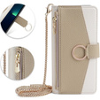 Flip tok iPhone 14 Pro Max, Wallet Zipper Pocket, tükörrel, fehér