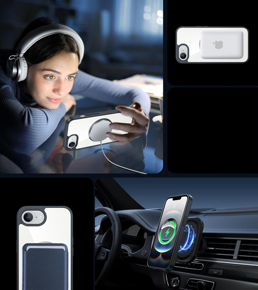 Mágneses tok iPhone 16E, MagSafe, fekete + 9H edzett üveg