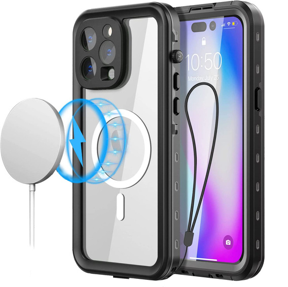 Vízálló tok iPhone 14 Pro, Redpepper, MagSafe-hoz, fekete