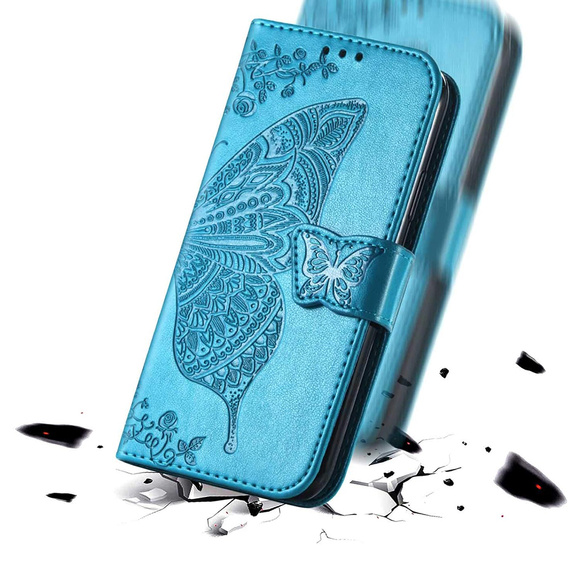 Pattintható tok Oppo Reno 14F, pénztárca, Butterfly, kék