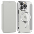 Pattintható tok a iPhone 16 Pro Max, RFID Wallet MagSafe CamShield, ezüst