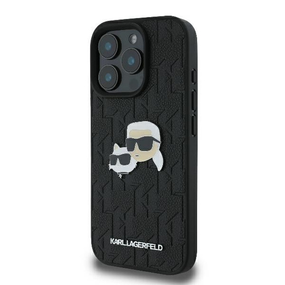 Karl Lagerfeld kemény tok Monogram Karl & Choupette fejcsapos tok iPhone 16 Pro-hoz