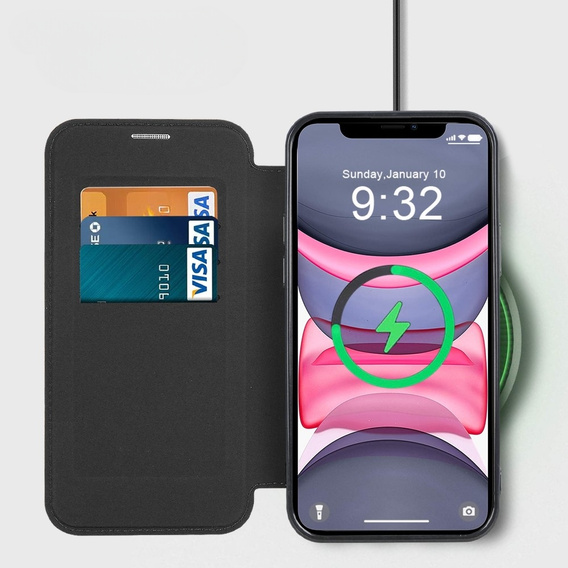 Pattintható tok a iPhone 11, RFID Wallet MagSafe CamShield, fekete