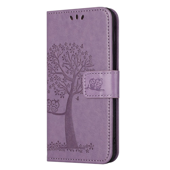 Pattintható tok a Motorola Moto E22 / E22i, Wallet, tree i sowy, lila