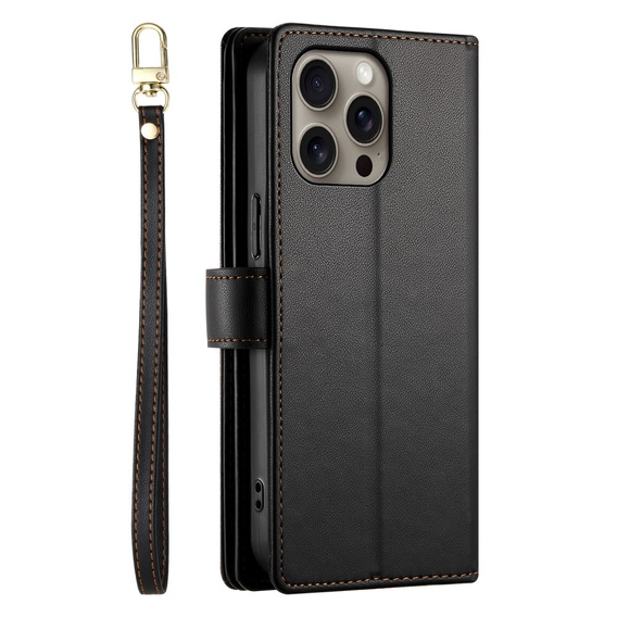 Pattintható tok a iPhone 16 Pro Max, Wallet Zipper Pocket, fekete