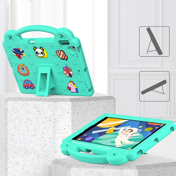 Gyermek tok iPad 10.2" 2021/2020/2019 (9/8/7 gen.) / Air 10.5" 2019 (3 gen.), Cute Patterns, állvánnyal, zöld