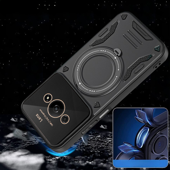 Páncélozott tok a Xiaomi Redmi A3 készülékhez, Magnetic Ring, fekete