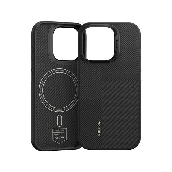 BENKS Kevlar tok iPhone 16 Pro, MagSafe, Carbon Fiber, fekete