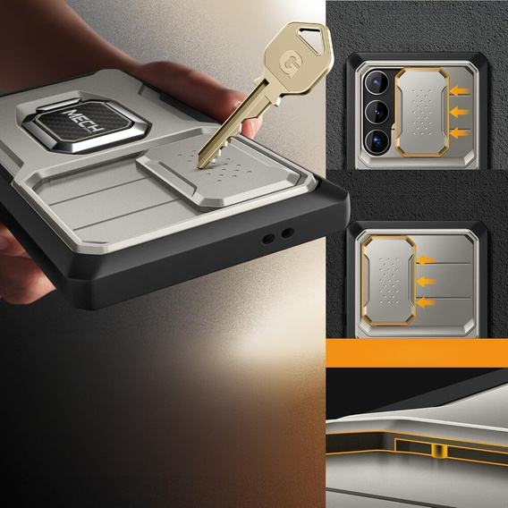 Páncélozott tok Samsung Galaxy S24 Ultra, TONGATE MECH sorozat gyűrűvel, szürke