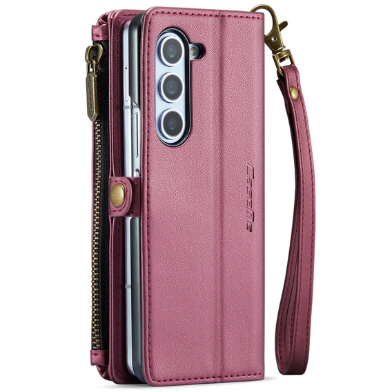 Tok CASEME Samsung Galaxy Z Fold6 5G, RFID Leather Wallet, vállpánttal, piros
