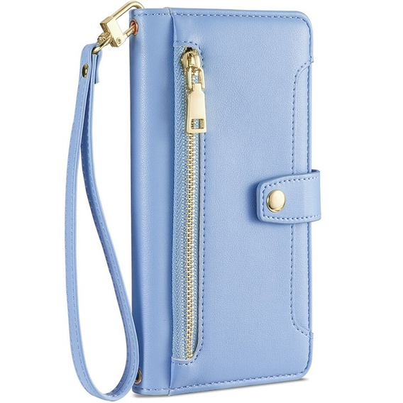 Pattintható tok a iPhone 14 Pro Max, Wallet Zipper Pocket, kék
