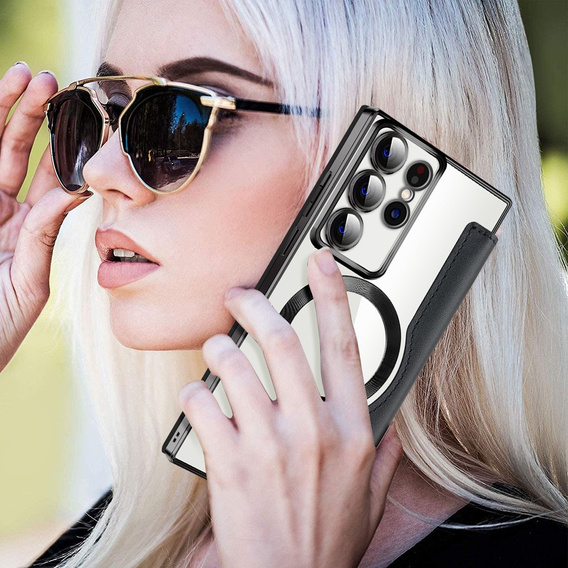 Pattintható tok a Samsung Galaxy S22 Ultra 5G, RFID Wallet MagSafe CamShield, fekete