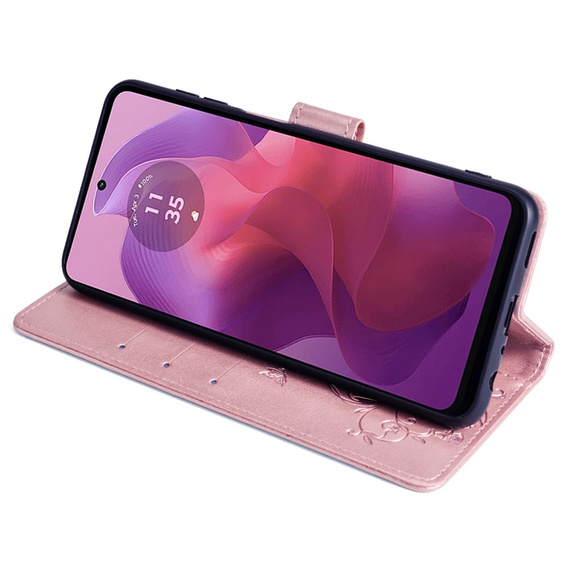 Pattintható tok a Motorola Moto E14, Butterfly, rózsaszín rose gold