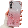 tok Samsung Galaxy A55 5G, csillogó virág, rózsaszín rose gold