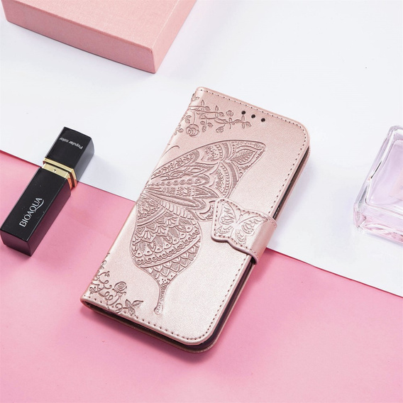 Pattintható tok a Motorola Moto G15 / Motorola Moto G15 Power, Butterfly, rózsaszín rose gold