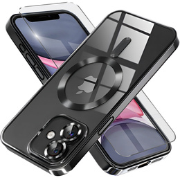Tok iPhone 11-hoz, Electro MagSafe, fekete + üveg a képernyőhöz