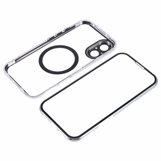 Magnetic Dual Glass MagSafe tok iPhone 16, ezüst