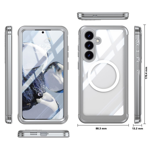 Tok Samsung Galaxy S25 FE-hoz, Shockproof, üveggel, MagSafe-hoz, szürke