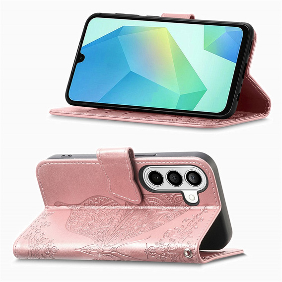 Pillangós flip tok Samsung Galaxy A57 5G készülékhez, rózsaszín