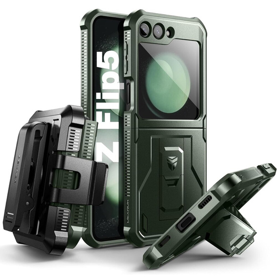 Páncélozott tok Samsung Galaxy Z Flip 5 5G készülékhez, Dexnor Clip Holder, zöld