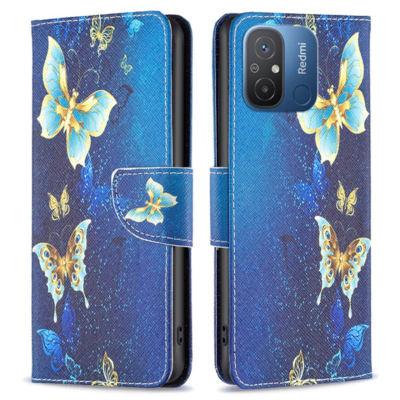 Pattintható tok a Xiaomi Redmi 12C, Wallet, butterfly, kék