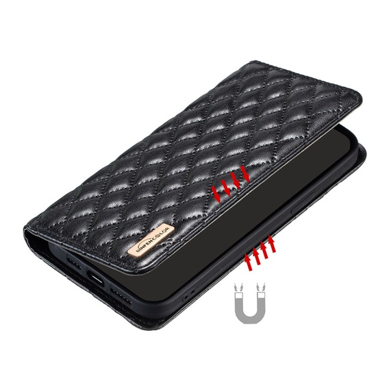 Pattintható tok a Xiaomi Redmi Note 13 Pro 4G / Xiaomi Redmi Note 14S / Xiaomi Poco M6 Pro 4G, Wallet, BINFEN COLOR, fekete