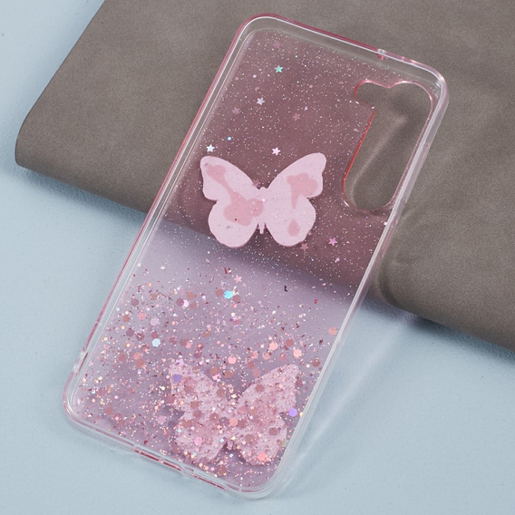 Tok Samsung Galaxy S24, Glitter Butterfly, rózsaszín