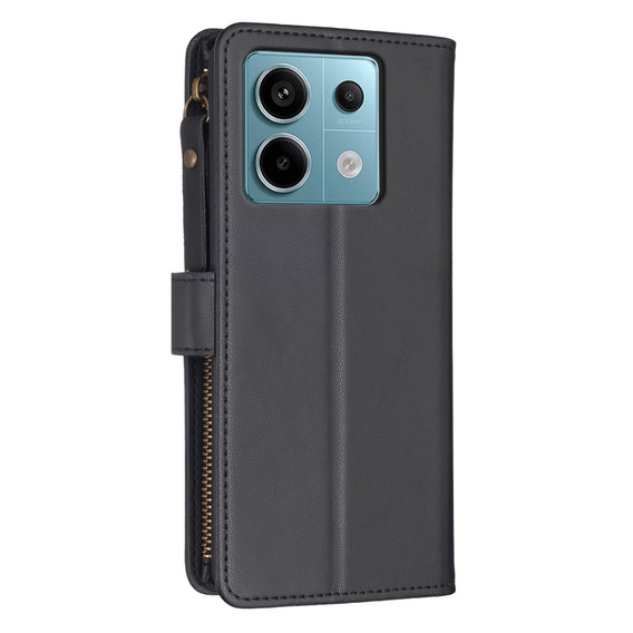 Pattintható tok a Xiaomi Redmi Note 13 Pro 4G / Xiaomi Redmi Note 14S / Xiaomi Poco M6 Pro 4G, Wallet Zipper Pocket, fekete